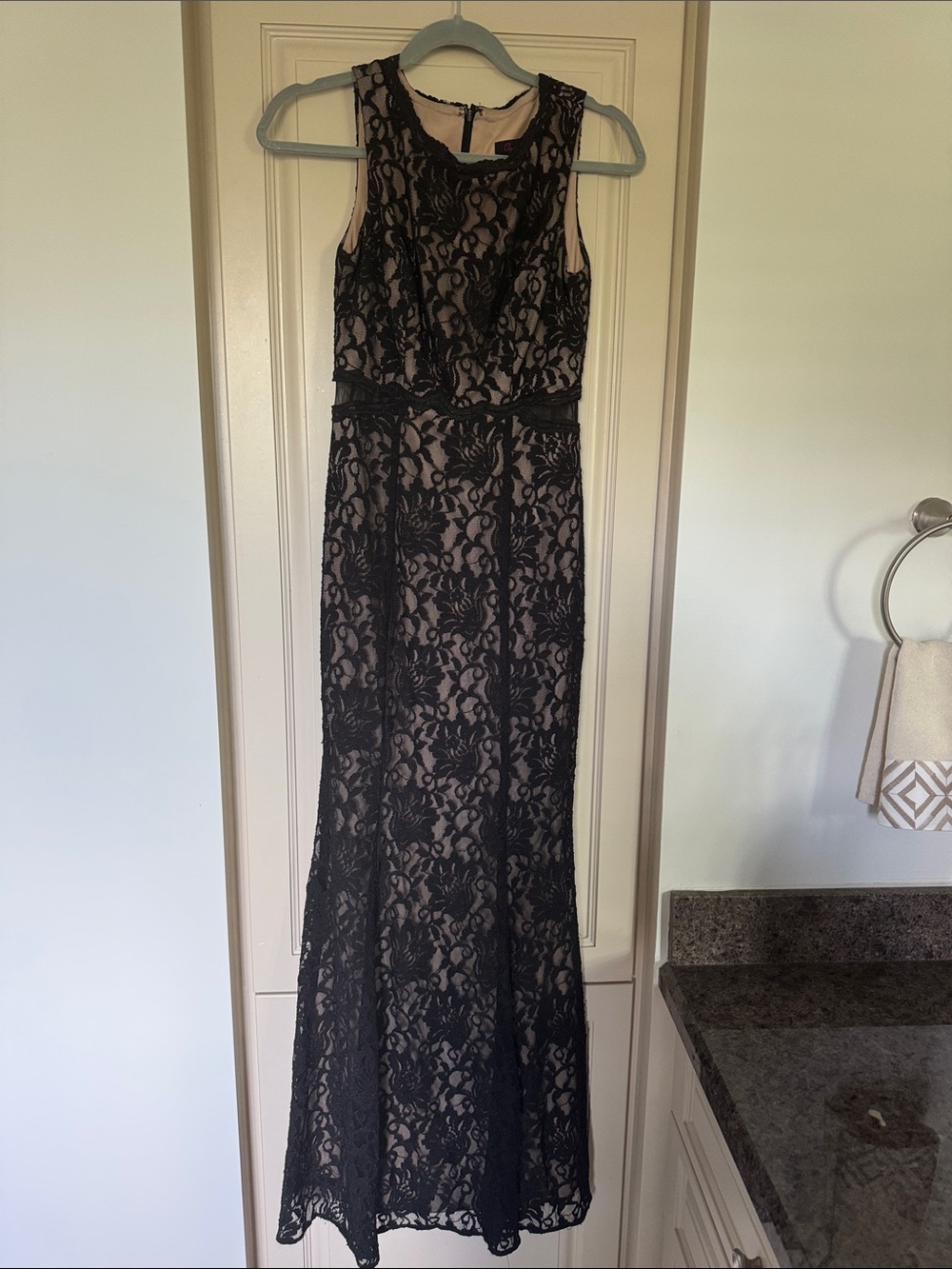 Aqua Black Lace Maxi Dress with Nude Underlay
